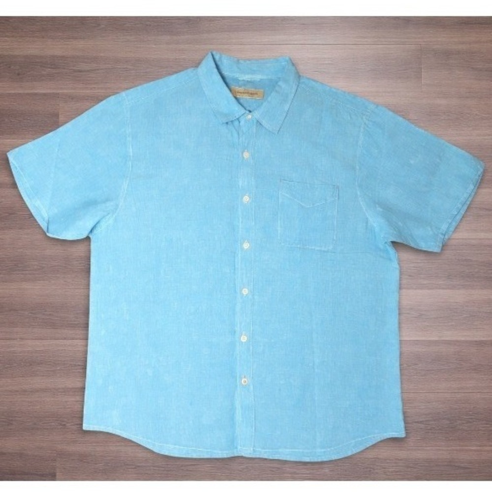 Tommy Bahama Relax Men's Linen Shirt Blue Short Sleeve Button Down Shirt Sz XXL